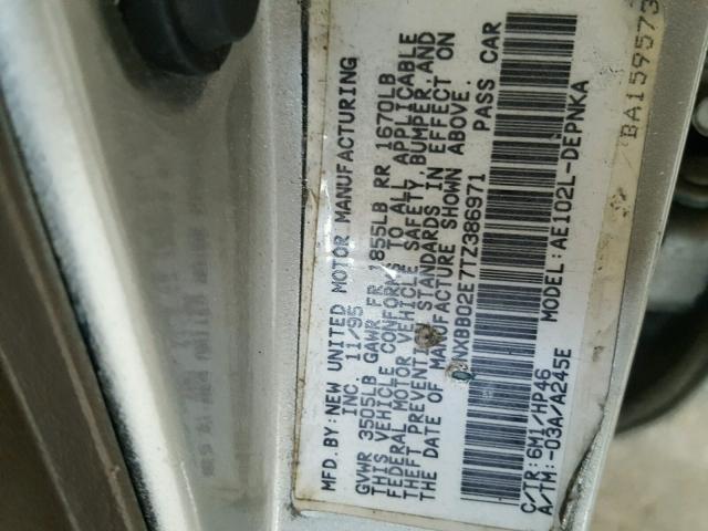 1NXBB02E7TZ386971 - 1996 TOYOTA COROLLA DX SILVER photo 10