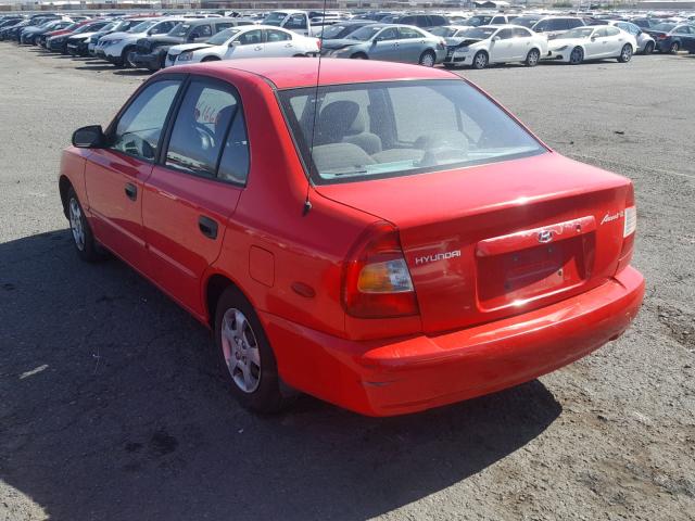 KMHCG45C01U211305 - 2001 HYUNDAI ACCENT GL RED photo 3