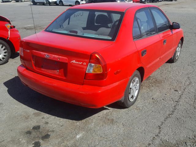 KMHCG45C01U211305 - 2001 HYUNDAI ACCENT GL RED photo 4