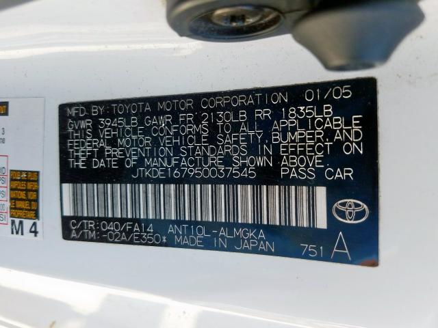 JTKDE167950037545 - 2005 TOYOTA SCION TC  ფოტო 10