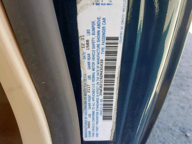 3VWCB21C92M430439 - 2002 VOLKSWAGEN NEW BEETLE Grün Foto 10