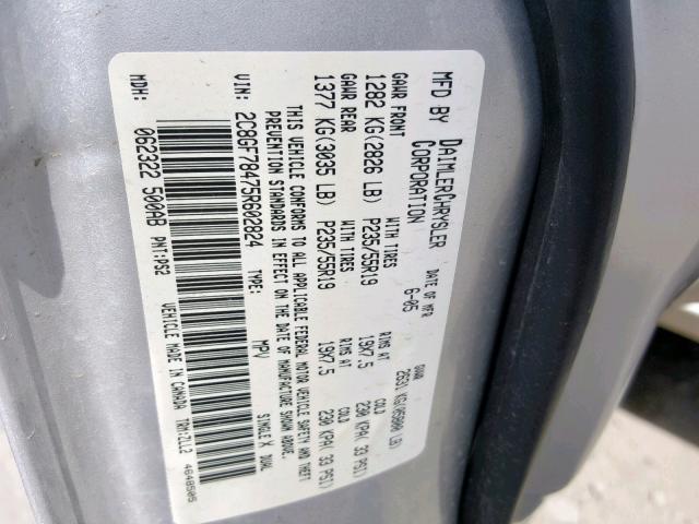 2C8GF78475R602824 - 2005 CHRYSLER PACIFICA L SILVER photo 10