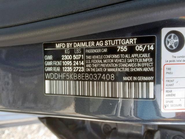 WDDHF5KB8EB037408 - 2014 MERCEDES-BENZ E 350 CHARCOAL photo 10