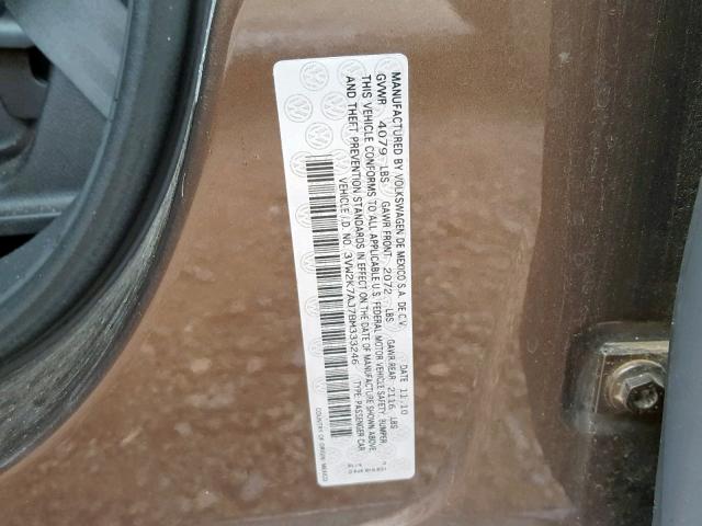 3VW2K7AJ7BM333246 - 2011 VOLKSWAGEN JETTA BASE GOLD photo 10