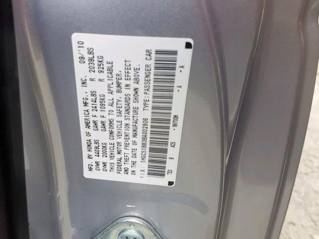 1HGCS1B83BA002906 - 2011 HONDA ACCORD EXL SILVER photo 10