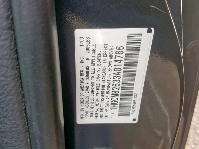 1HGCM82633A014766 - 2003 HONDA ACCORD EX BLUE photo 10