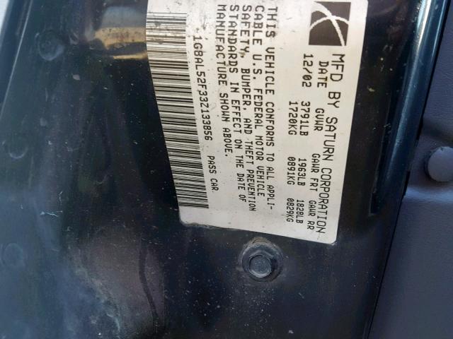 1G8AL52F33Z133856 - 2003 SATURN ION LEVEL BLUE photo 10