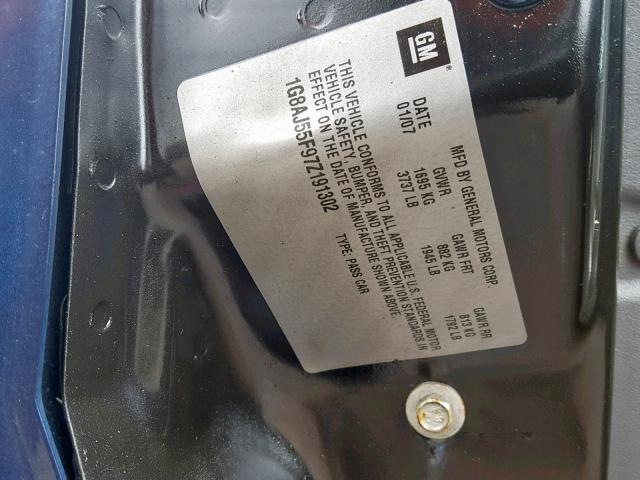 1G8AJ55F97Z191302 - 2007 SATURN ION LEVEL BLUE photo 10