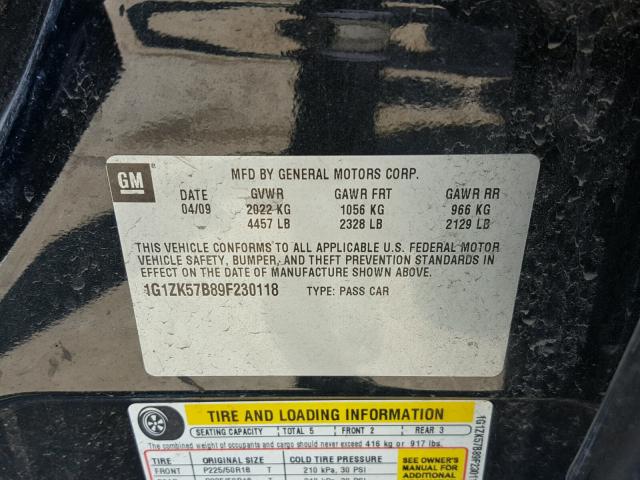 1G1ZK57B89F230118 - 2009 CHEVROLET MALIBU LTZ CHARCOAL photo 10