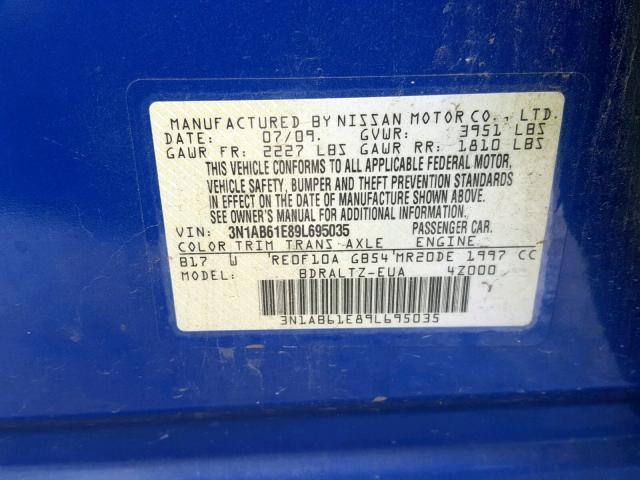 3N1AB61E89L695035 - 2009 NISSAN SENTRA 2.0 BLUE photo 10