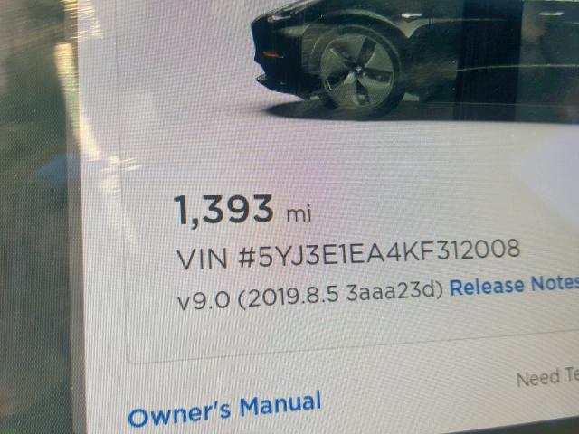 5YJ3E1EA4KF312008 - 2019 TESLA MODEL 3 BLACK photo 8