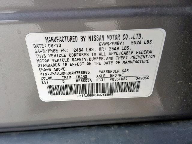 JN1AJ0HR0AM756865 - 2010 INFINITI EX35 BASE BLACK photo 10