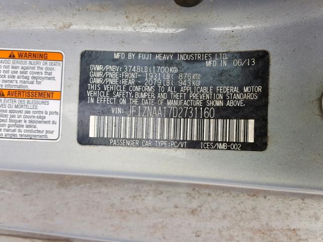 JF1ZNAA17D2731160 - 2013 TOYOTA SCION FR-S BLUE photo 10