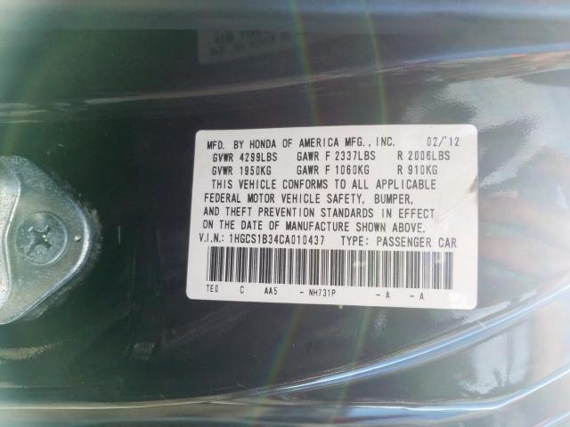 1HGCS1B34CA010437 - 2012 HONDA ACCORD LX  photo 10