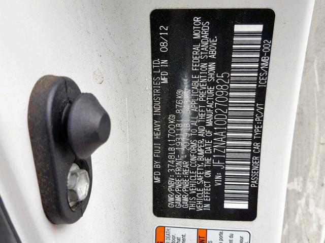 JF1ZNAA10D2709825 - 2013 TOYOTA SCION FR-S WHITE photo 10