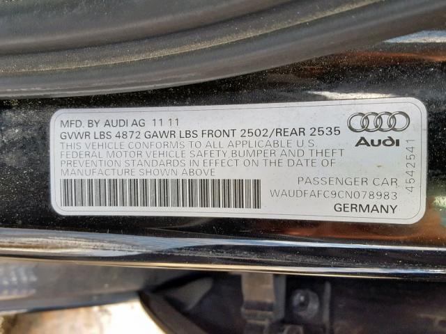 WAUDFAFC9CN078983 - 2012 AUDI A6 PREMIUM BLACK photo 10