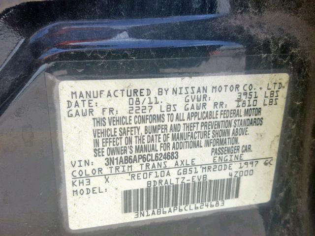 3N1AB6AP6CL624683 - 2012 NISSAN SENTRA 2.0 BLACK photo 10