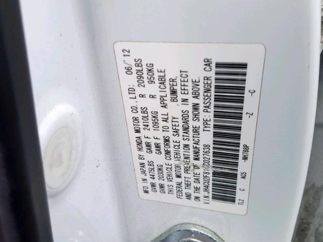 JH4CU2F81CC027638 - 2012 ACURA TSX SE WHITE photo 10