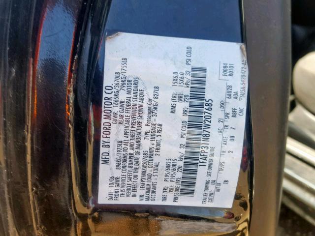 1FAFP31N87W207685 - 2007 FORD FOCUS ZX3 BLACK photo 10