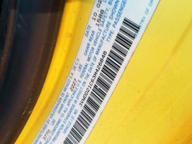 3VWDD21C63M426848 - 2003 VOLKSWAGEN NEW BEETLE ყვითელი ფოტო 10