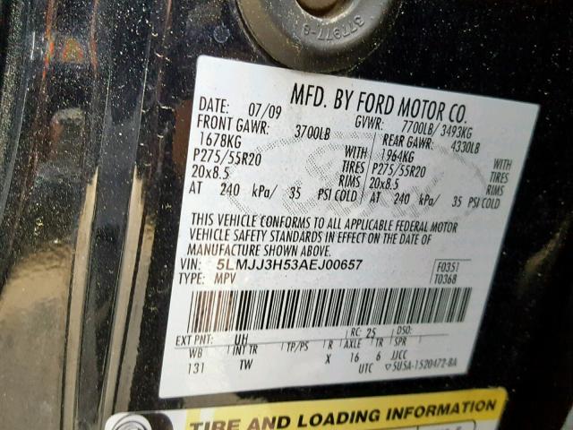 5LMJJ3H53AEJ00657 - 2010 LINCOLN NAVIGATOR 黑色 照片 10