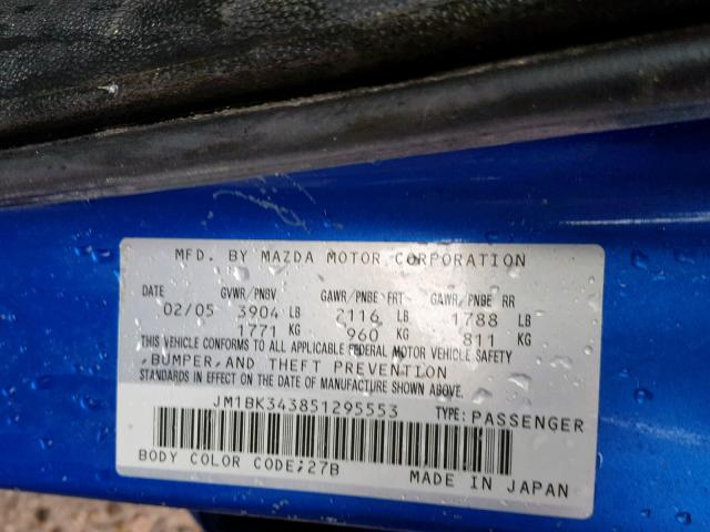 JM1BK343851295553 - 2005 MAZDA 3 HATCHBAC BLUE photo 10