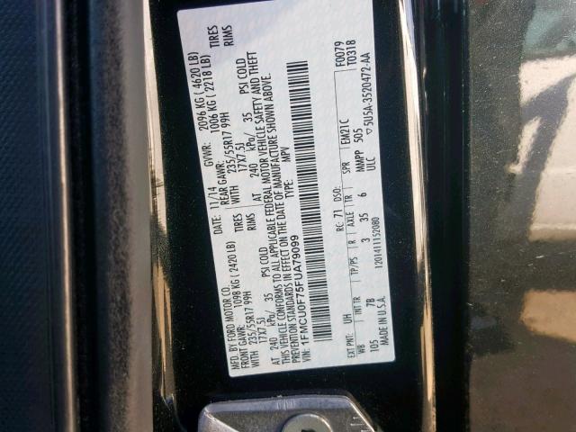 1FMCU0F75FUA79099 - 2015 FORD ESCAPE S BLACK photo 10