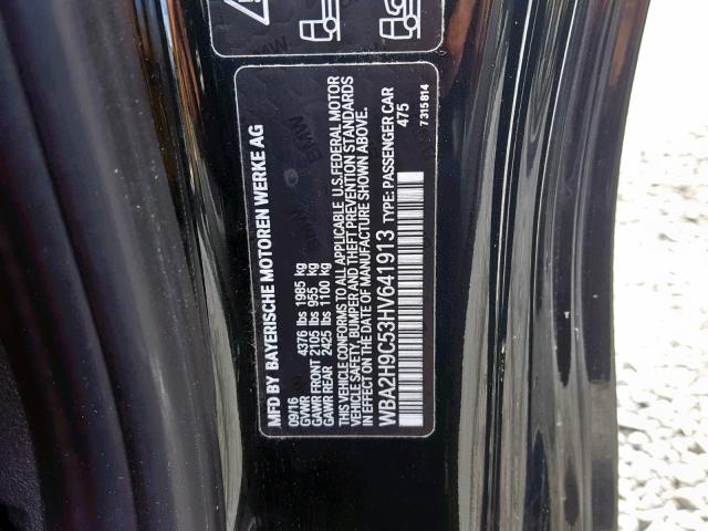 WBA2H9C53HV641913 - 2017 BMW 230XI BLACK photo 10