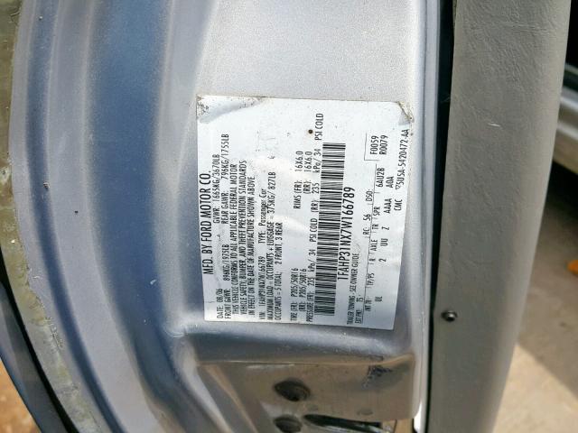 1FAHP31NX7W166789 - 2007 FORD FOCUS ZX3 SILVER photo 10