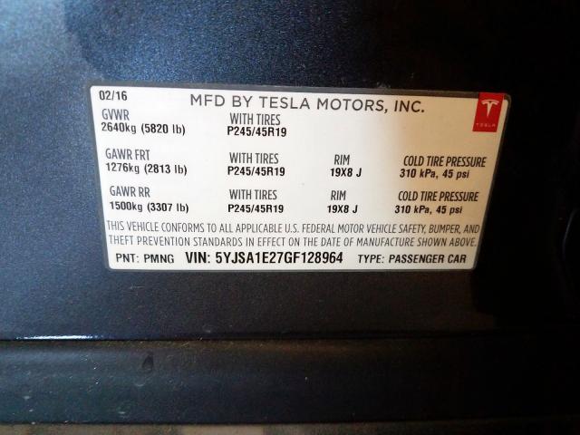 5YJSA1E27GF128964 - 2016 TESLA MODEL S  photo 10