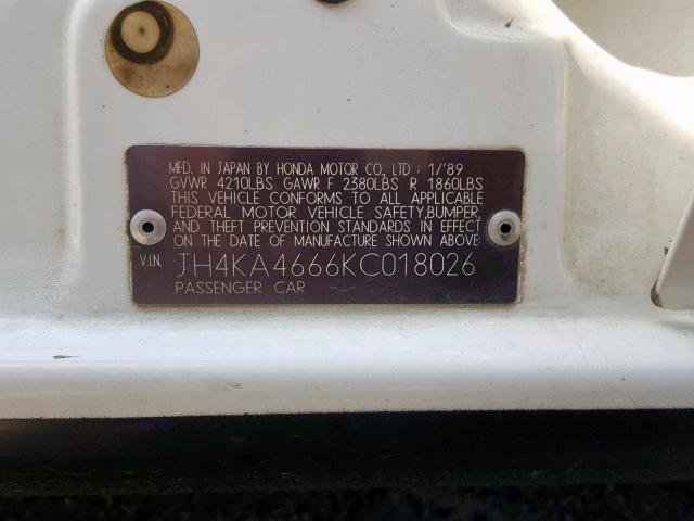 JH4KA4666KC018026 - 1989 ACURA LEGEND LL WHITE photo 10