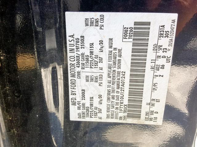 1FTYR10U12TA01242 - 2002 FORD RANGER GRAY photo 10