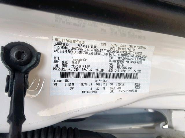 1FADP3N27EL253918 - 2014 FORD FOCUS TITA WHITE photo 10