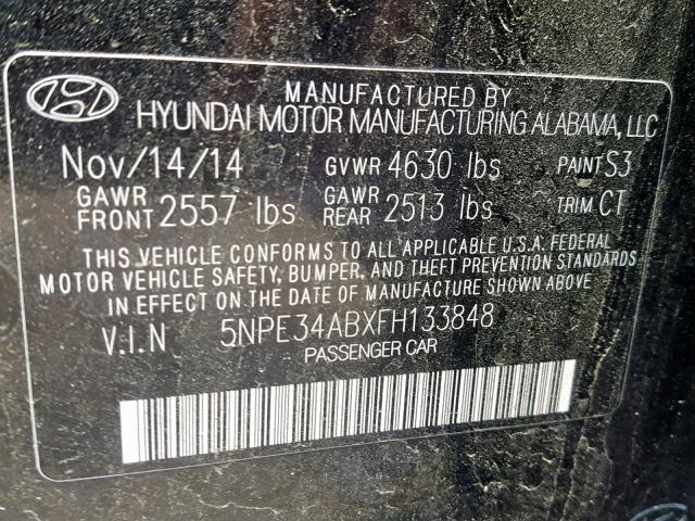 5NPE34ABXFH133848 - 2015 HYUNDAI SONATA SPO BLACK photo 10