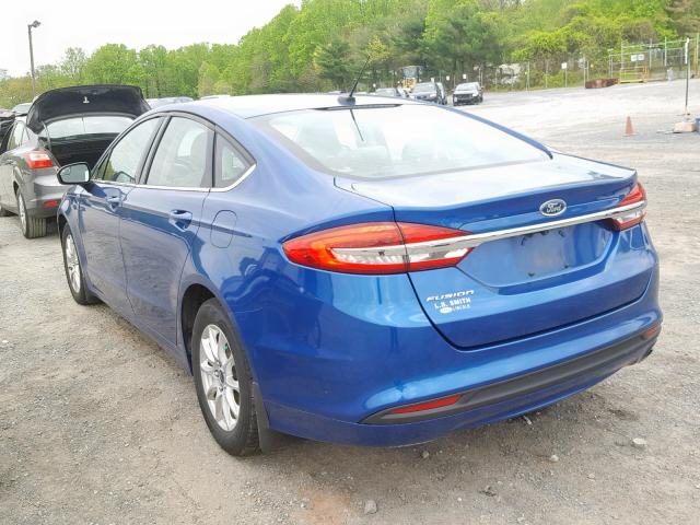 3FA6P0G79HR117179 - 2017 FORD FUSION S BLUE photo 3