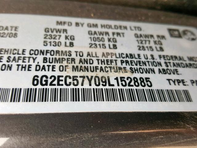 6G2EC57Y09L152885 - 2009 PONTIAC G8 GT GRAY photo 10