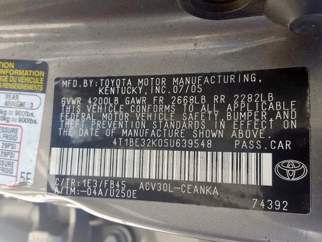 4T1BE32K05U639548 - 2005 TOYOTA CAMRY LE  photo 10