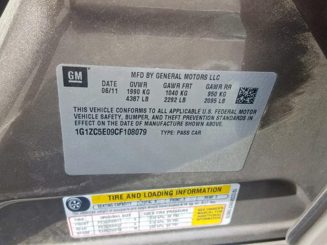 1G1ZC5E09CF108079 - 2012 CHEVROLET MALIBU 1LT TAN photo 10