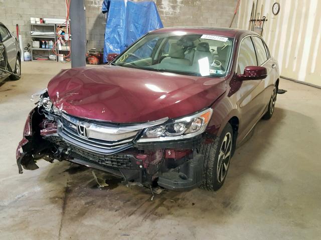 1HGCR3F82HA005922 - 2017 HONDA ACCORD EXL MAROON photo 2