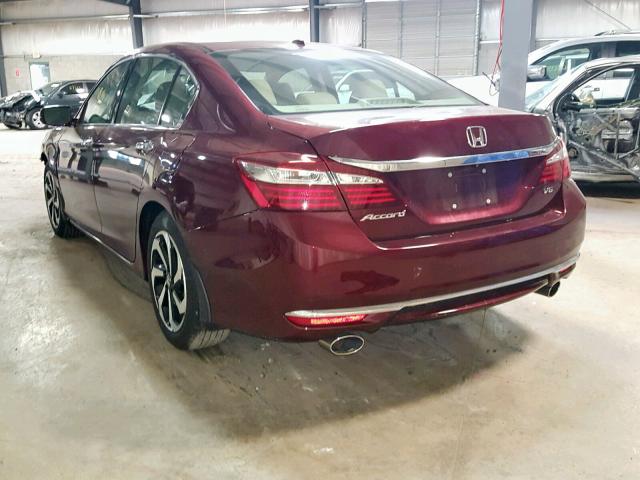 1HGCR3F82HA005922 - 2017 HONDA ACCORD EXL MAROON photo 3