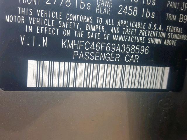 KMHFC46F69A358596 - 2009 HYUNDAI AZERA SE GRAY photo 10