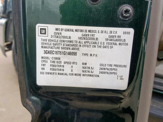 3GKEC16T61G146098 - 2001 GMC YUKON XL C GREEN photo 10