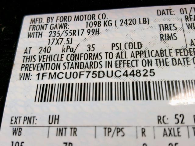 1FMCU0F75DUC44825 - 2013 FORD ESCAPE S BLACK photo 10