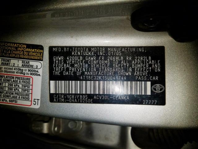 4T1BE32K15U041744 - 2005 TOYOTA CAMRY LE  photo 10