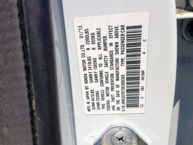 JH4CU2F67DC008365 - 2013 ACURA TSX TECH WHITE photo 10