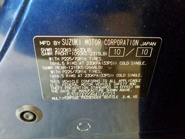 JS3TE0D22B4100723 - 2011 SUZUKI GRAND VITARA PREMIUM  photo 10