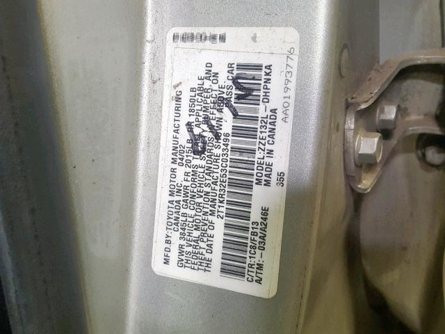 2T1KR32E53C033496 - 2003 TOYOTA MATRIX 银色 照片 10