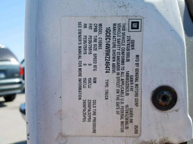 1GCEC14W8WZ249474 - 1998 CHEVROLET CK1500 WHITE photo 10