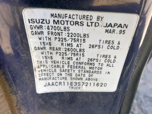 JAACR11E3S7211620 - 1995 ISUZU CONVENTION BLUE photo 10
