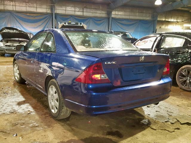 1HGEM22922L043582 - 2002 HONDA CIVIC EX BLUE photo 3